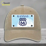 Route 66 Shield Kansas Novelty License Plate Hat Unconstructed Cotton / Khaki