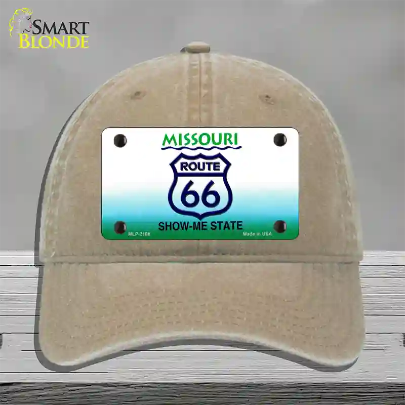 Route 66 Shield Missouri Novelty License Plate Hat Unconstructed Cotton / Khaki