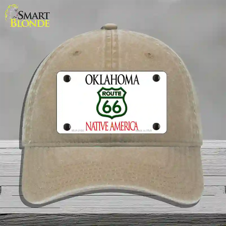 Route 66 Shield Oklahoma Novelty License Plate Hat Unconstructed Cotton / Khaki