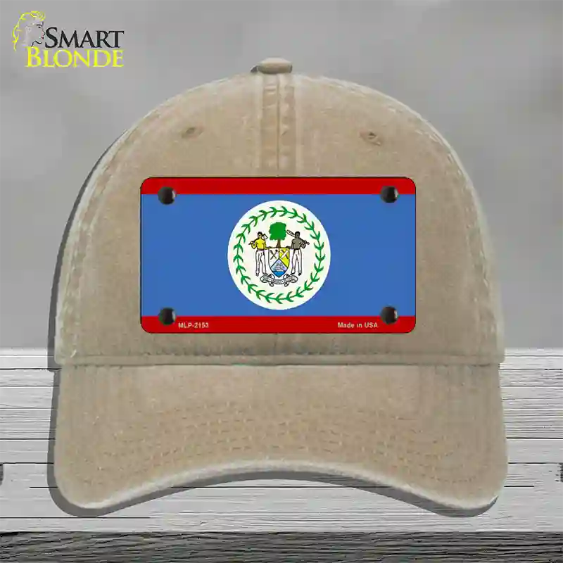 Belize Flag Novelty License Plate Hat Unconstructed Cotton / Khaki