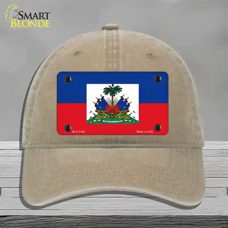 Haiti Flag Novelty License Plate Hat Unconstructed Cotton / Khaki