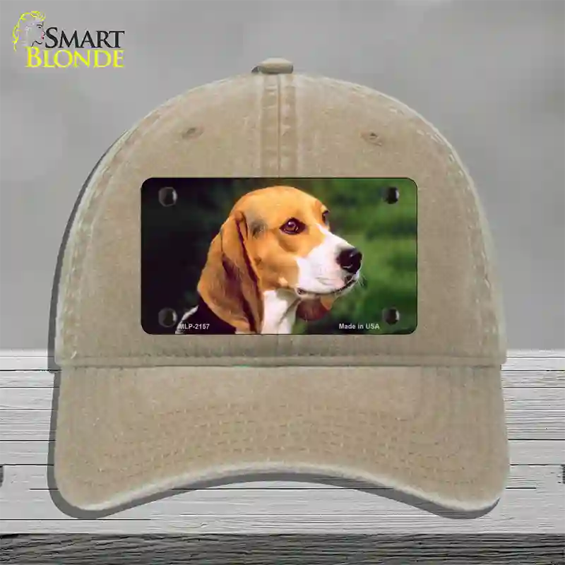 Beagle Dog Novelty License Plate Hat Unconstructed Cotton / Khaki