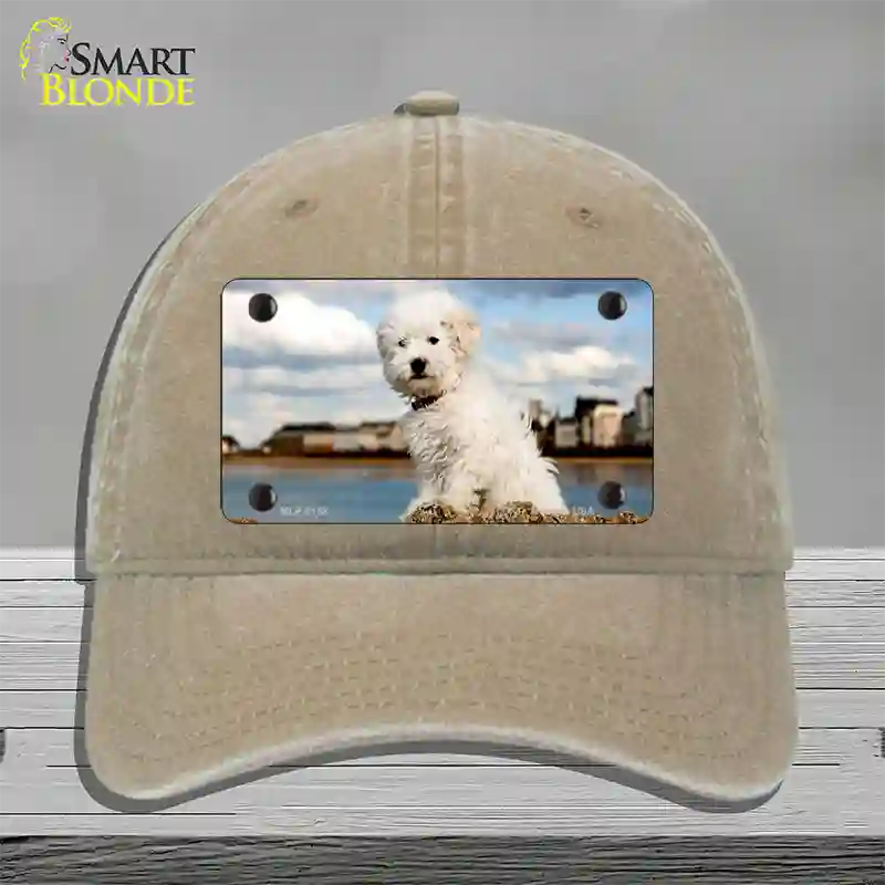 Bichon Frise Dog Novelty License Plate Hat Unconstructed Cotton / Khaki