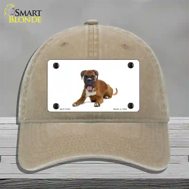 Boxer Dog Novelty License Plate Hat Unconstructed Cotton / Khaki