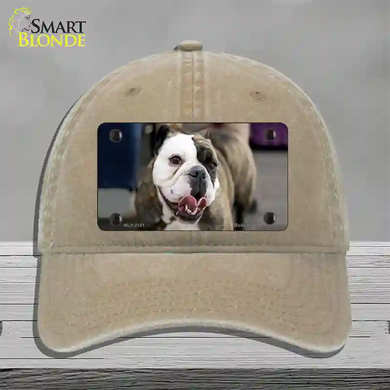 Bulldog Dog Novelty License Plate Hat Unconstructed Cotton / Khaki