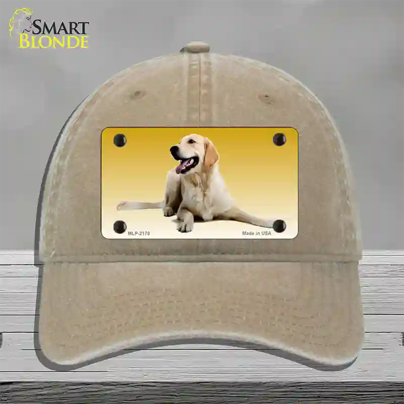 Golden Retriever Dog Novelty License Plate Hat Unconstructed Cotton / Khaki