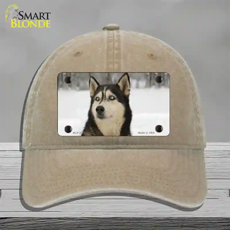 Husky Dog Novelty License Plate Hat Unconstructed Cotton / Khaki