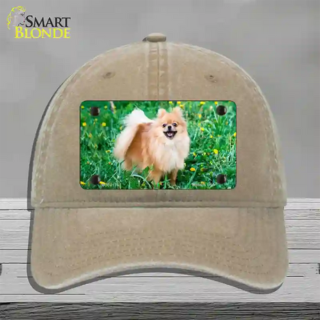 Pomeranian Dog Novelty License Plate Hat Unconstructed Cotton / Khaki