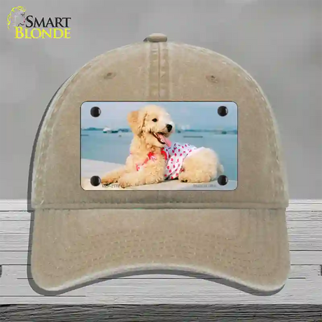 Poodle Dog Novelty License Plate Hat Unconstructed Cotton / Khaki