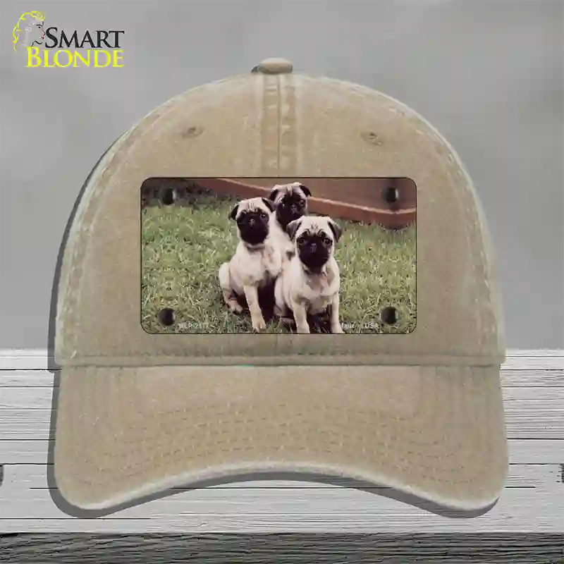 Pug Dog Novelty License Plate Hat Unconstructed Cotton / Khaki