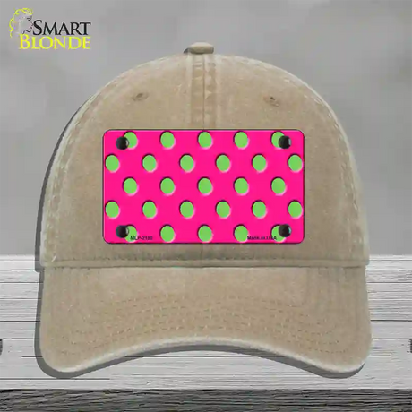 Lime Green Polka Dots Hot Pink Novelty License Plate Hat Unconstructed Cotton / Khaki