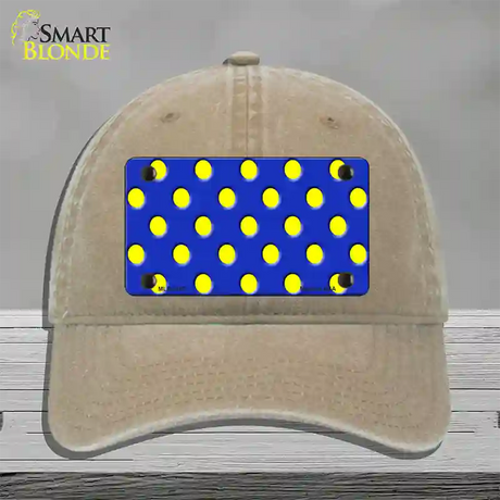 Yellow Polka Dots Royal Blue Novelty License Plate Hat Unconstructed Cotton / Khaki