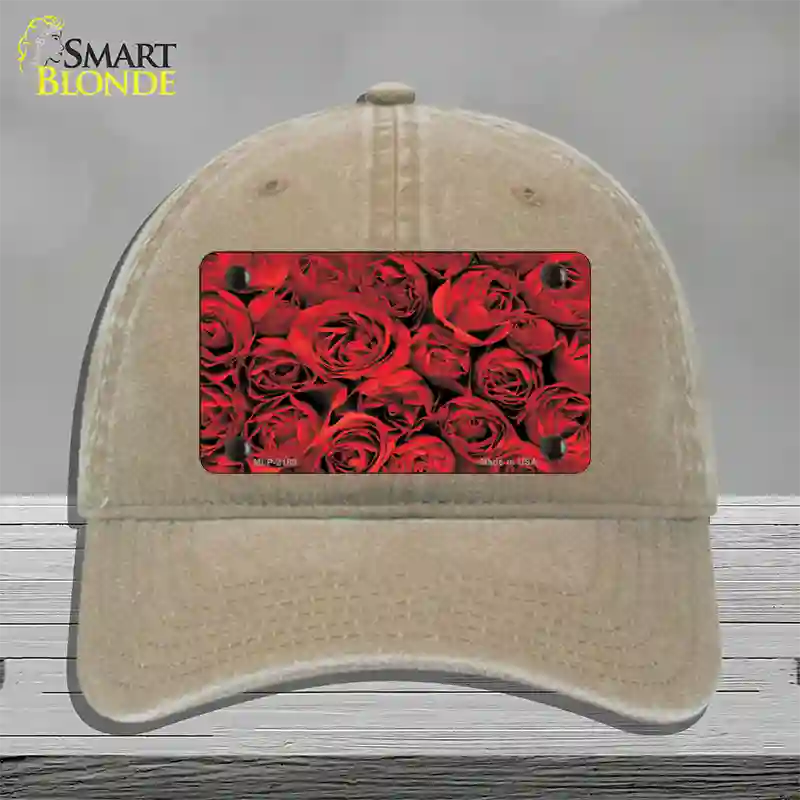 Red Roses Novelty License Plate Hat Unconstructed Cotton / Khaki