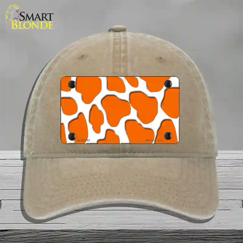 Orange White Giraffe Novelty License Plate Hat Unconstructed Cotton / Khaki