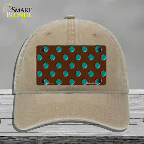 Teal Polka Dots Brown Novelty License Plate Hat Unconstructed Cotton / Khaki