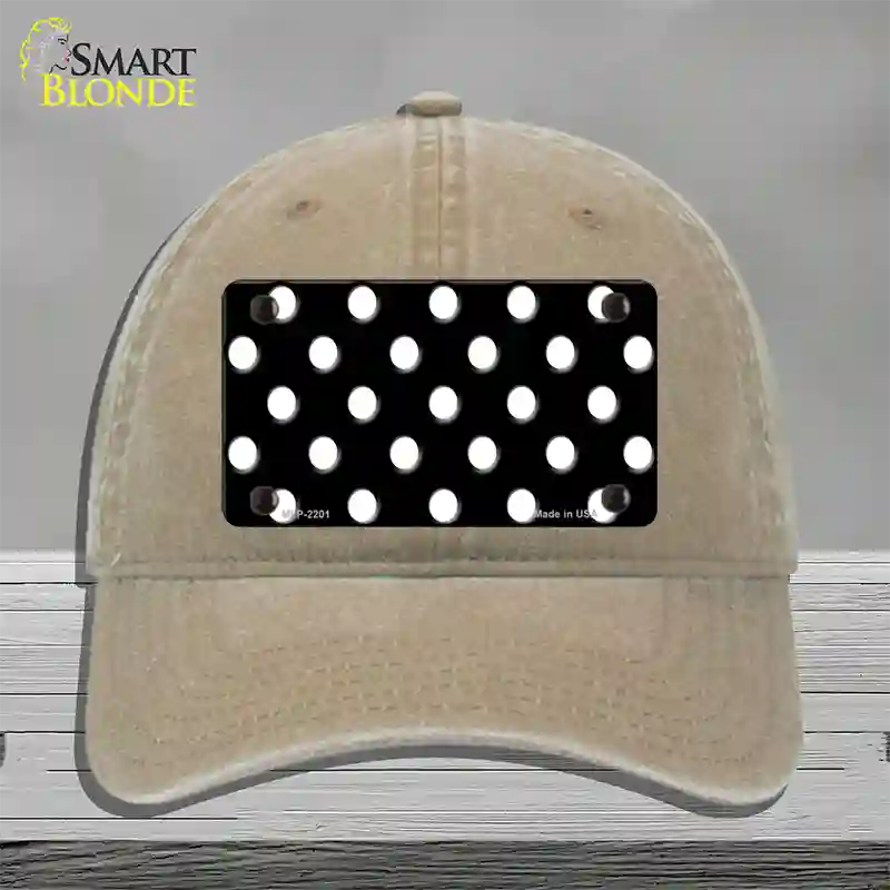 White Polka Dots Black Novelty License Plate Hat Unconstructed Cotton / Khaki