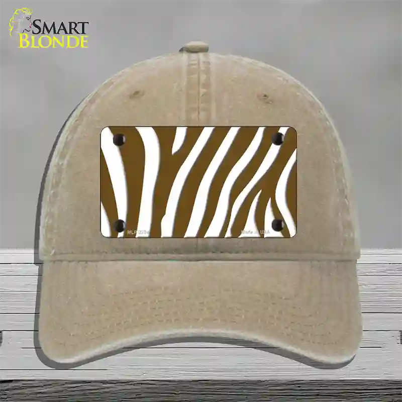 Brown White Zebra Novelty License Plate Hat Unconstructed Cotton / Khaki