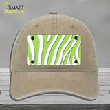 Lime Green White Zebra Novelty License Plate Hat Unconstructed Cotton / Khaki