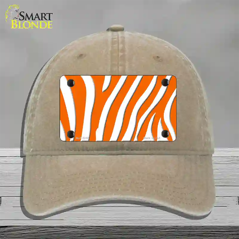 Orange White Zebra Novelty License Plate Hat Unconstructed Cotton / Khaki