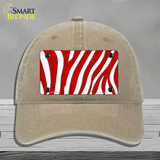 Red White Zebra Novelty License Plate Hat Unconstructed Cotton / Khaki