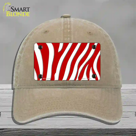 Red White Zebra Novelty License Plate Hat Unconstructed Cotton / Khaki