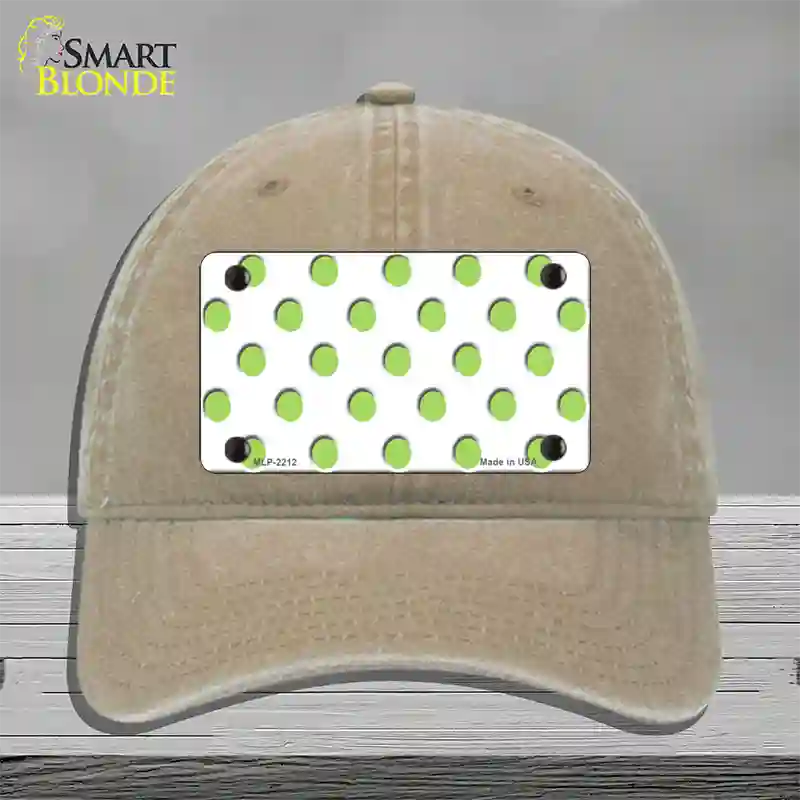 Lime Green Polka Dots White Novelty License Plate Hat Unconstructed Cotton / Khaki