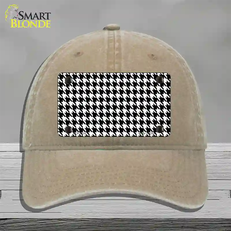 White Black Houndstooth Novelty License Plate Hat Unconstructed Cotton / Khaki