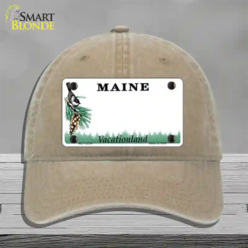 Maine State Blank Novelty License Plate Hat Unconstructed Cotton / Khaki