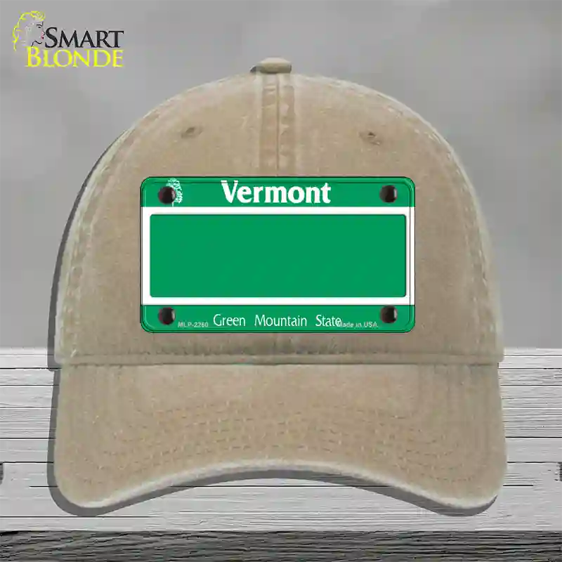 Vermont State Blank Novelty License Plate Hat Unconstructed Cotton / Khaki