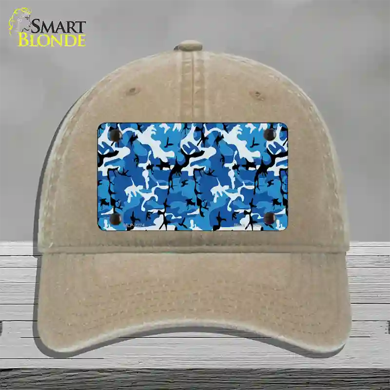 Blue Camouflage Novelty License Plate Hat Unconstructed Cotton / Khaki