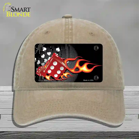 Fire Dice Flame Novelty License Plate Hat Unconstructed Cotton / Khaki