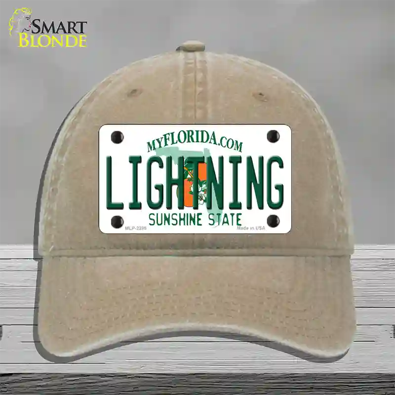 Lightning Florida State Novelty License Plate Hat Unconstructed Cotton / Khaki