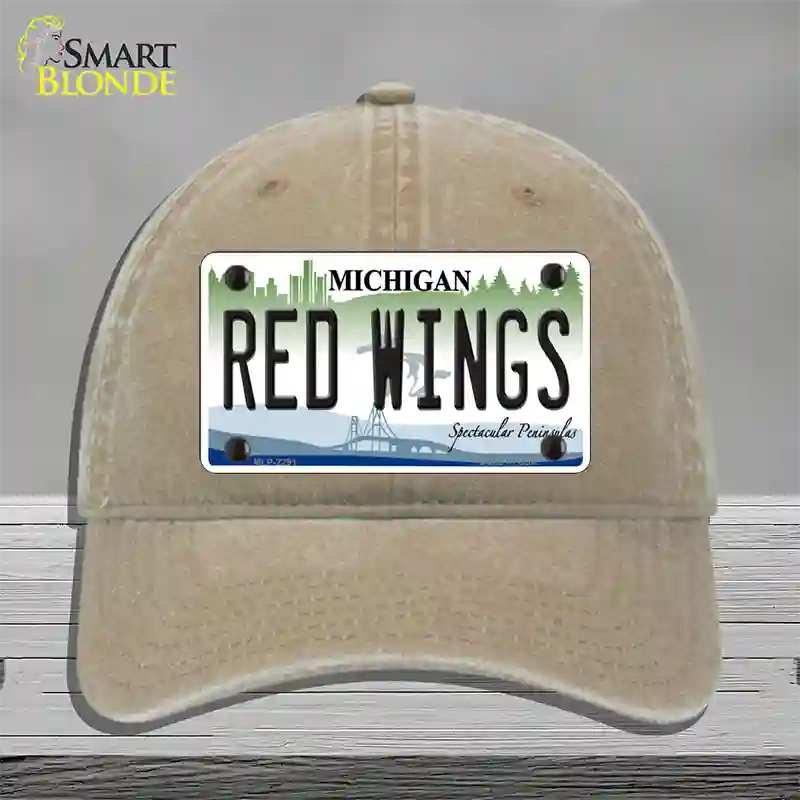 Redwings Michigan State Novelty License Plate Hat Unconstructed Cotton / Khaki