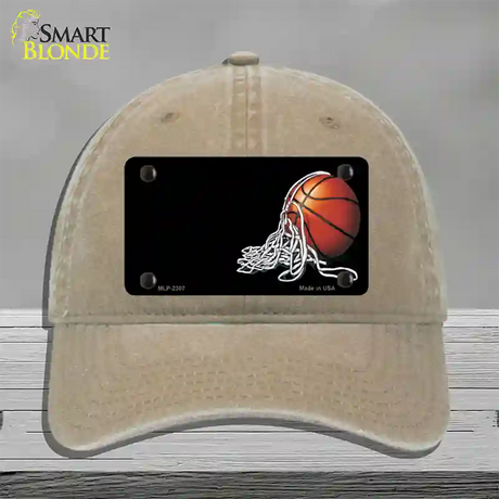 Basketball With Net Offset Novelty License Plate Hat Unconstructed Cotton / Khaki