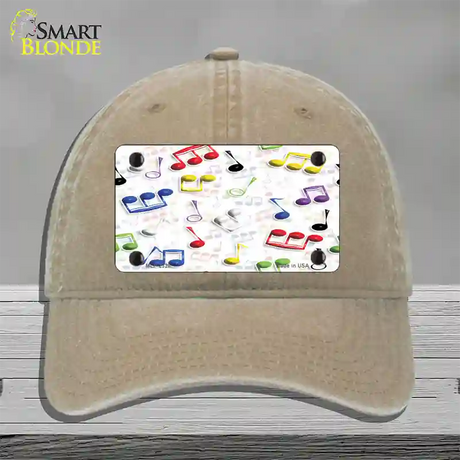 Musical Notes Multi-Color Novelty License Plate Hat Unconstructed Cotton / Khaki