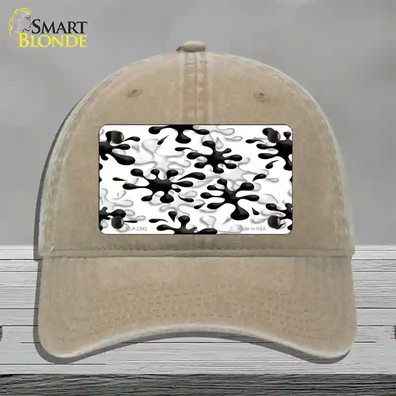 Splatter Black White Novelty License Plate Hat Unconstructed Cotton / Khaki