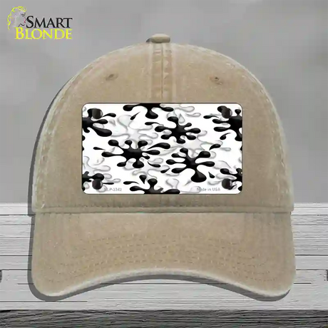 Splatter Black White Novelty License Plate Hat Unconstructed Cotton / Khaki