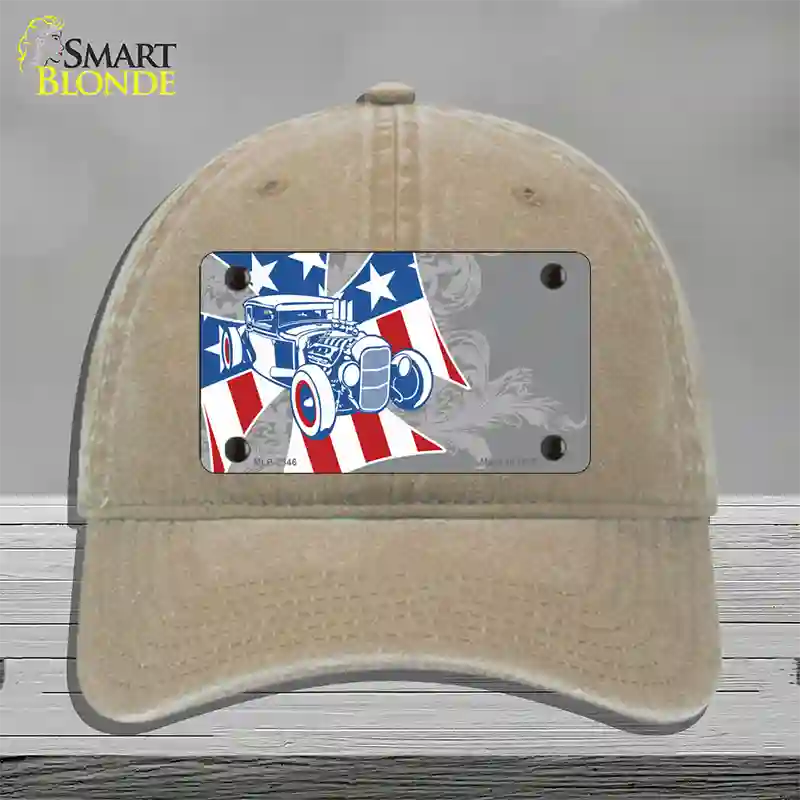 Retro Rod Offset Novelty License Plate Hat Unconstructed Cotton / Khaki