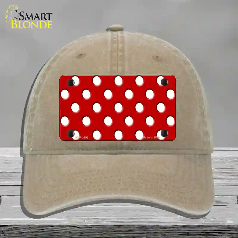 White Polka Dots Red Novelty License Plate Hat Unconstructed Cotton / Khaki