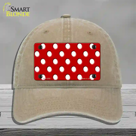 White Polka Dots Red Novelty License Plate Hat Unconstructed Cotton / Khaki