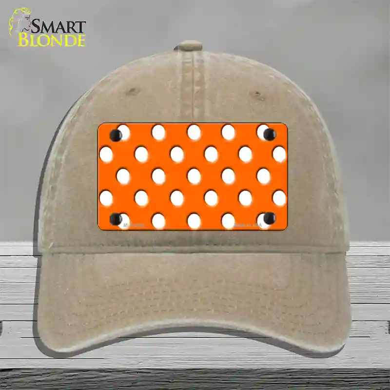 White Polka Dots Orange Novelty License Plate Hat Unconstructed Cotton / Khaki