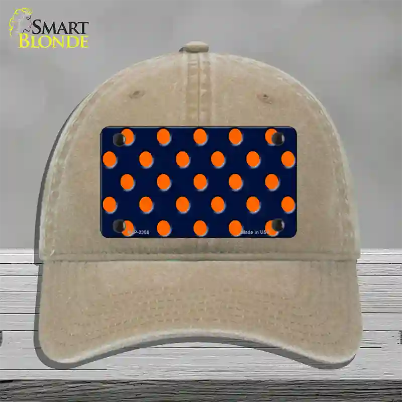 Orange Polka Dots Navy Blue Novelty License Plate Hat Unconstructed Cotton / Khaki