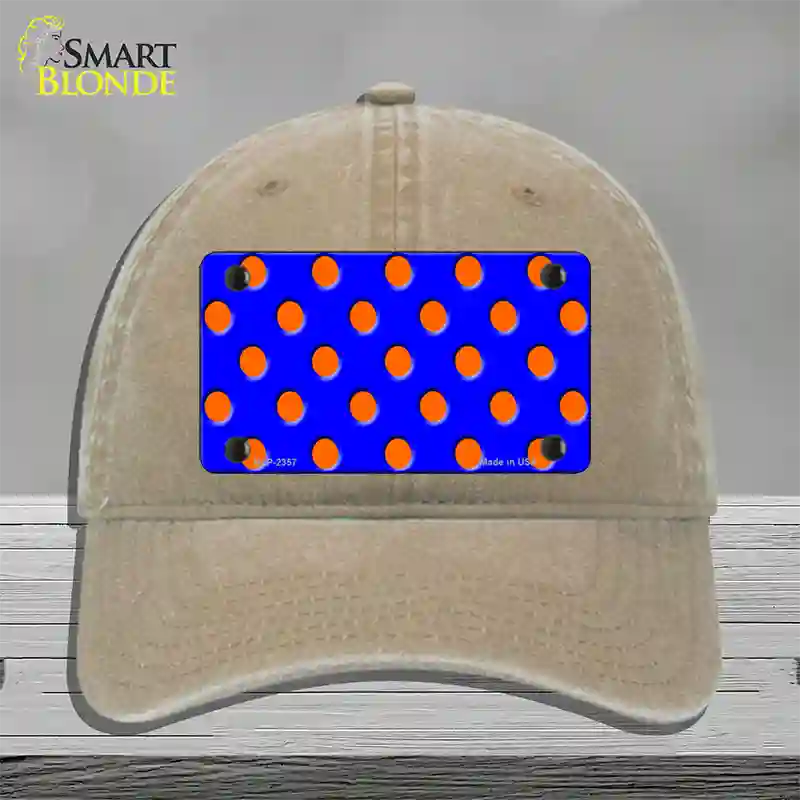 Orange Polka Dots Royal Blue Novelty License Plate Hat Unconstructed Cotton / Khaki