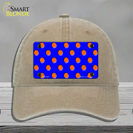 Orange Polka Dots Royal Blue Novelty License Plate Hat Unconstructed Cotton / Khaki