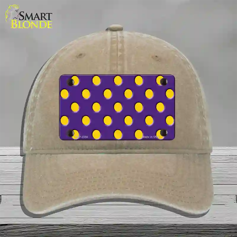 Yellow Polka Dots Purple Novelty License Plate Hat Unconstructed Cotton / Khaki