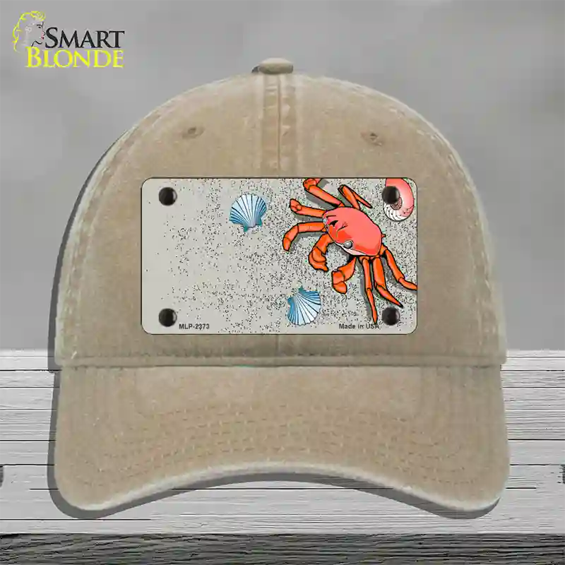 Crab And Seashells Novelty License Plate Hat Unconstructed Cotton / Khaki