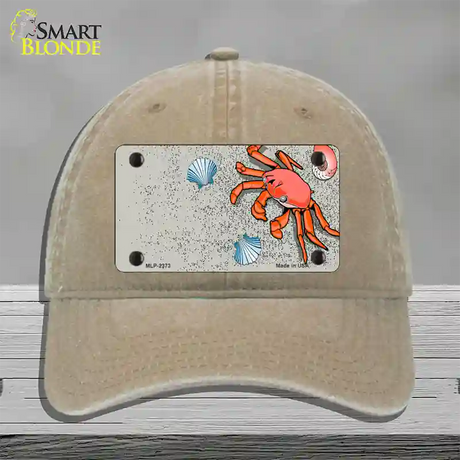 Crab And Seashells Novelty License Plate Hat Unconstructed Cotton / Khaki