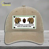 What Happens At Camp Novelty License Plate Hat Unconstructed Cotton / Khaki