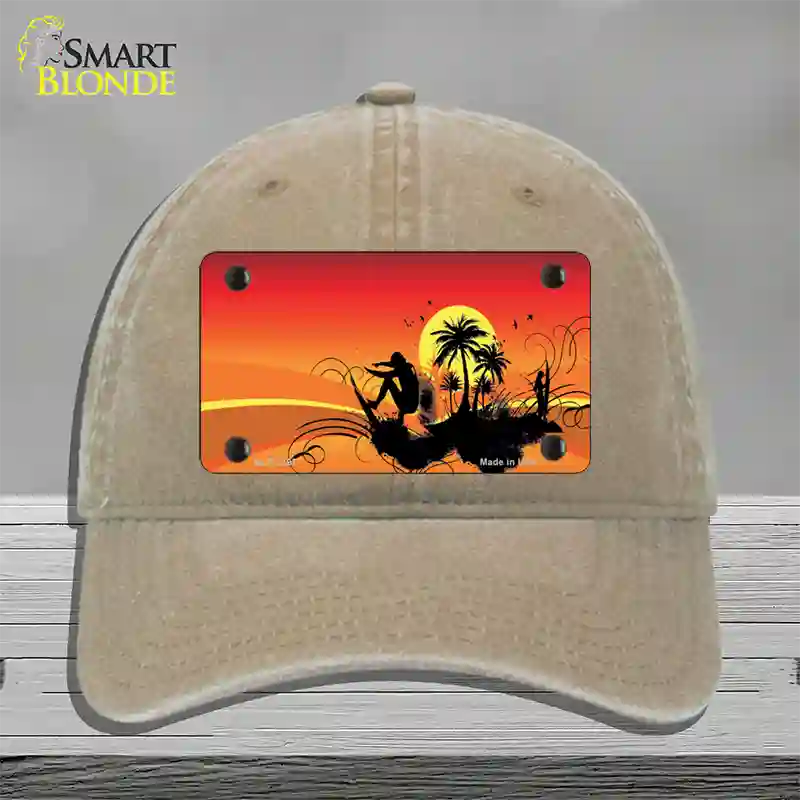 Sunset Surfer Novelty License Plate Hat Unconstructed Cotton / Khaki