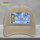 I Believe Novelty License Plate Hat Unconstructed Cotton / Khaki